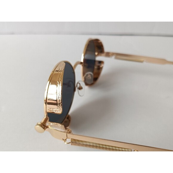 Steampunk Gothic Retro Round Circle Sunglasses Gold Metal Frame Gray Lens C12 - Picture 8 of 9